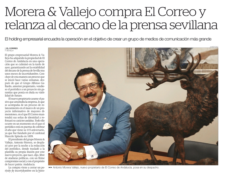 Antonio Morera Vallejo, presidente de Grupo Morera & Vallejo, es el nuevo propietario de El Correo de Andalucía.